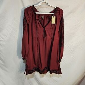 Stetson Western Shirt Womens Long Sleeve V-neck Blouse Red Wine 11-57-565-1024wi